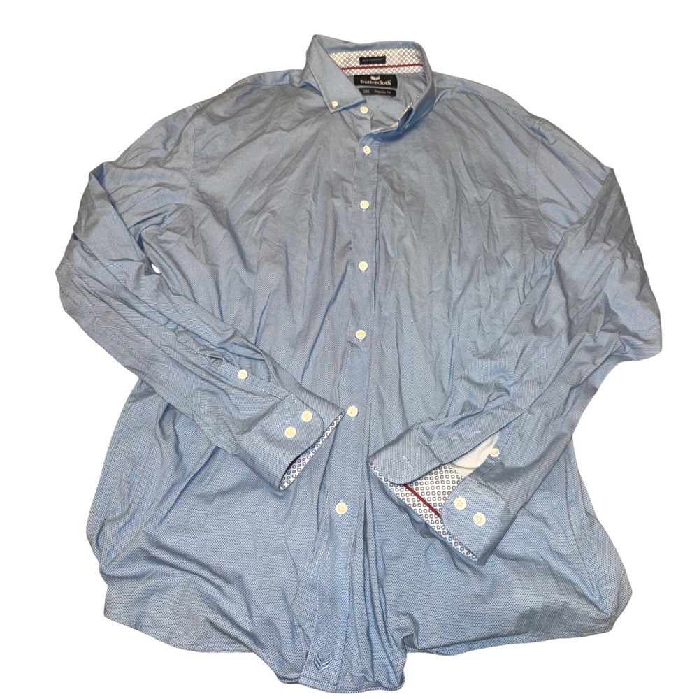 Buttercloth Mens 2XL Blue Icy Cotton Button Down Long Sleeve Regular Fit Shirt